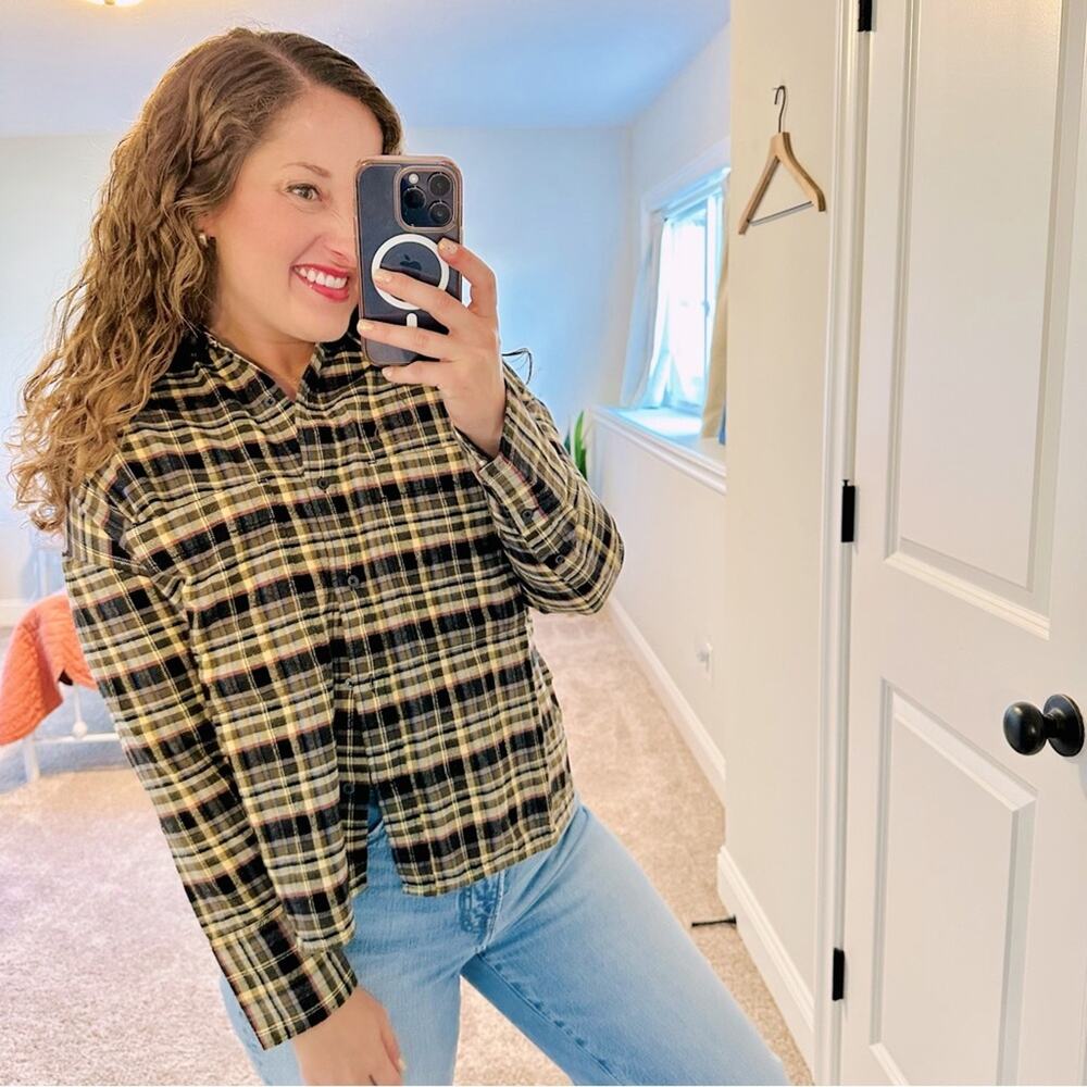 NWT Everlane Black Plaid Cotton Button Front Oversized Flannel Top XS